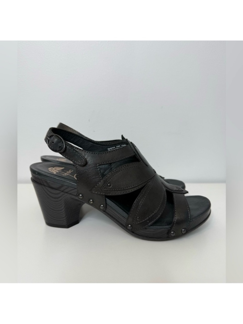 Dansko Black Graphite Nina Platform Flower Sandal Block Heel Slingback Size 40